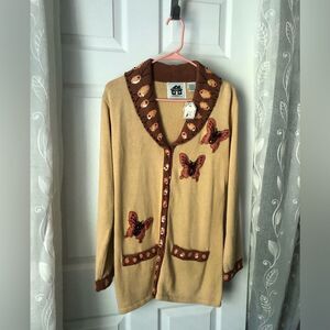New Storybook Knits Women Sweater sz S button up Butterfly Embellished Cardigan